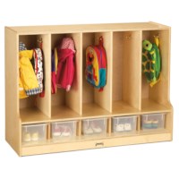 Toddler 5 Section Coat Locker with Step - with Clear Cubbie-Trays