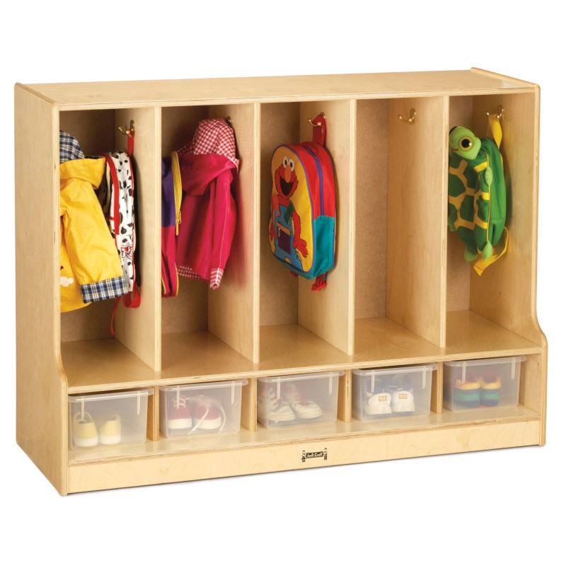 Toddler 5 Section Coat Locker with Step - with Clear Cubbie-Trays