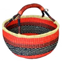 Large African Basket with Leather Handle