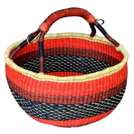 Large African Basket with Leather Handle